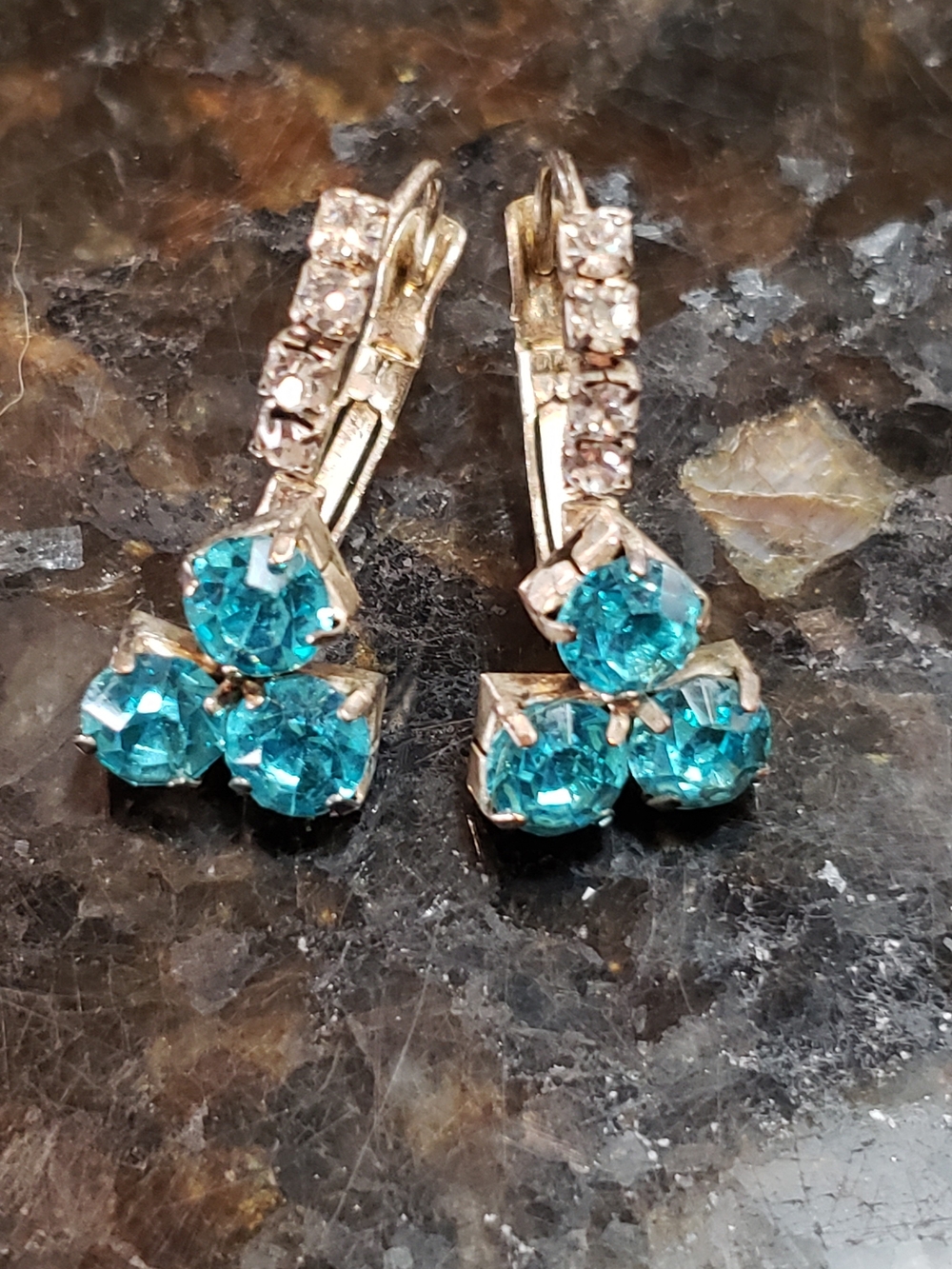 Vintage Aqua-blue Glass Drop Earrings